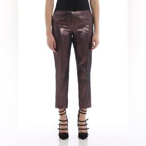 🎀 NEW Pinko metallic twill trousers with contrasting satin NWT 4 made in Italy